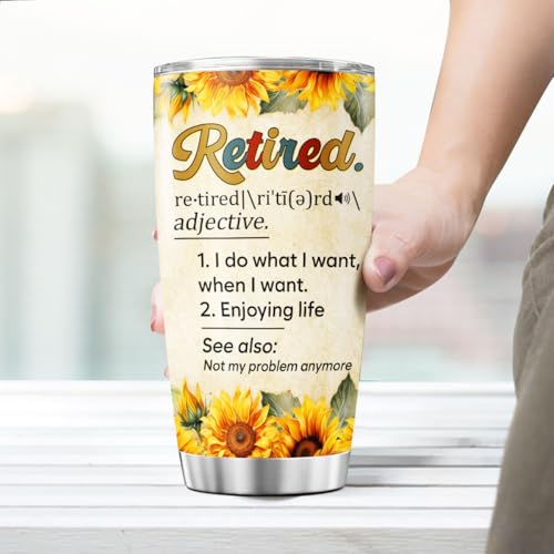 Retirement Gift Tumbler for Women Men, Funny Definition Print Stainless Steel Travel Cup, 20oz Insulated Coffee Mug, Sunflower Design, Ideal for Retiree Birthday Celebration - color: Retirement Life P5
