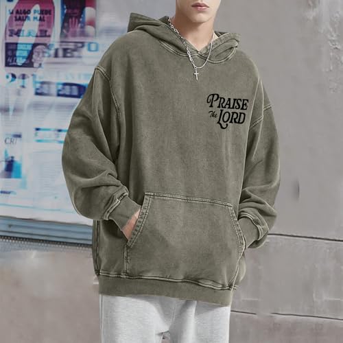 Christian Jesus Hoodies For Men Graphic Bible Verse God Hoodie Religious Faith Sweatshirt Acid Wash Vintage Pullover - color: Green, size: Medium