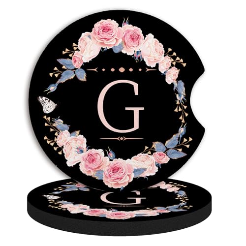 2pcs Letter G Car Coasters,Absorbent Universal neoprener Cup Holder Coasters with a Finger Notch,Car Accessories for Women&Man Interior，2.75" - color: G