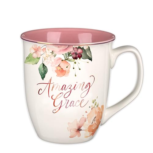 Christian Art Gifts Large Ceramic Inspirational Women's Coffee & Tea Mug - color: Pink Floral/Amazing Grace