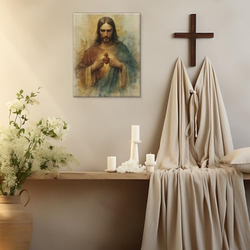 Christian Sacred Heart of Jesus Wall Art Jesus Heart Canvas Print Framed - color: color-R