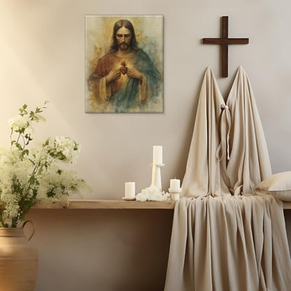 Christian Sacred Heart of Jesus Wall Art Jesus Heart Canvas Print Framed - color: color-R