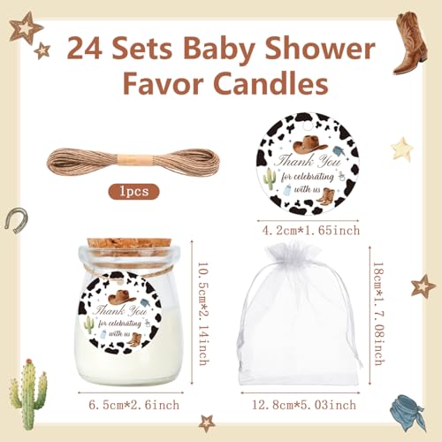 24Pcs Baby Shower Candle Cowboy Party Favors Lavender Scented Glass Jars Wax Candle Bulk with Thank You Cards Organza Bags for Guests Boy Girl Birthday Gender Reveal Gift Souvenirs (Cowboy, 24) - style: Cowboy