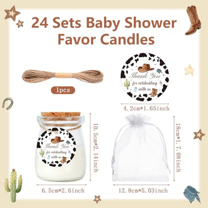 24Pcs Baby Shower Candle Cowboy Party Favors Lavender Scented Glass Jars Wax Candle Bulk with Thank You Cards Organza Bags for Guests Boy Girl Birthday Gender Reveal Gift Souvenirs (Cowboy, 24) - style: Cowboy