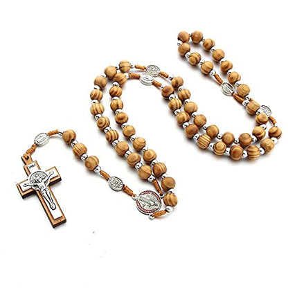 Fuqimanman2020 Christian Handmade Wooden Catholic Rosaries Necklace, Prayer Beads Holy Soil Medal & Cross, Catholic Wooden Rosary Beads - color: Rosary-3
