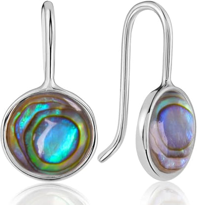 Abalone Earrings for Women - Dainty Drop Bezel Dangle Earrings - color: 8mm - 925 Sterling Silver Plated