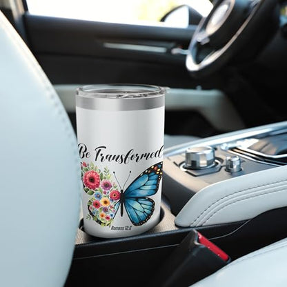 Be Transformed Romans 12:2 Butterfly Floral Scripture Stainless Steel Insulated Tumbler