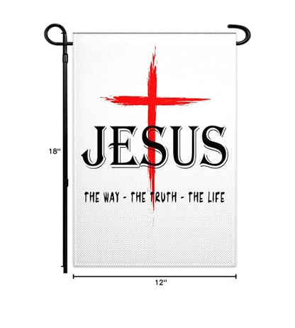 Jesus The Way Truth Life Flag for Outside 12x18 Inch 3 Ply Jesus Garden Flags Christian American Garden Flag for Outdoor Indoor House Yard Patriotic Sign Decor