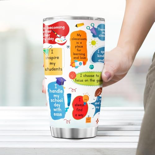 Teacher Affirmation Gift for Women, Daily Positive Quote Design Stainless Steel 20oz Insulated Tumbler, Inspirational Cup for School Educators - color: Teacher Life 39