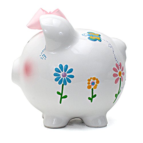 Child to Cherish Ceramic Piggy Bank for Girls, Flutter Flies - color: Flutter Flies