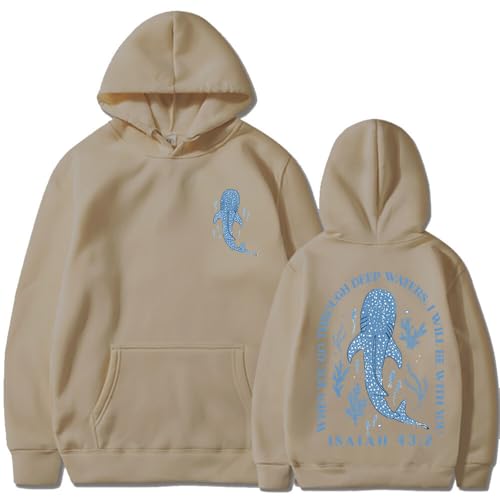 Whale Shark Hoodie You Go Through Deep Waters Sweatshirt Christian Hoodies Faith Bible Verse 43 2 Hoodie - color: Brown, size: XX-Large