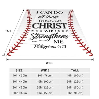 Christian Gifts for Men Boys, Christian Blanket, Religious Sports Gifts, 60"x50" Catholic Baptism Inspirational Bible Verse Baseball Blanket for Christmas Birthday - color: White