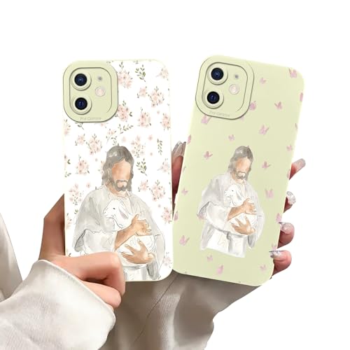 2 Pack Christian Jesus Flower Butterfly Phone Case for iPhone 12 Case Floral Pattern Shockproof Soft Protective for Women Men Phone Cover Funda for iPhone 12 6.1 Inch - color: Jesus, size: for iPhone 12
