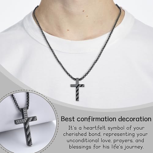 EPIRORA Cross Necklace for Men Boys, First Communion Baptism Confirmation Easter Gifts for Teens Boys, 316L Stainless Steel Chain Cross American Flag Religious Christian Jewelry Gifts, 22+2 Inches - style: Confirmation