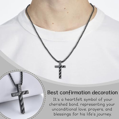 EPIRORA Cross Necklace for Men Boys, First Communion Baptism Confirmation Easter Gifts for Teens Boys, 316L Stainless Steel Chain Cross American Flag Religious Christian Jewelry Gifts, 22+2 Inches - style: Confirmation