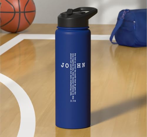 John 3:16 Bible Verse Christian Cross Front, Back Print Stainless Steel Insulated Water Bottle - color: Royal Blue