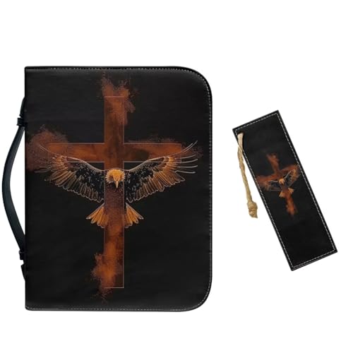 Leather Bible Cover Case, Book Cover with PU Bookmark, Bible Case,Brown Bible Covers for Men,Christian Gifts,Bald Eagle Cross,Large - color: Bald Eagle Cross, size: Large