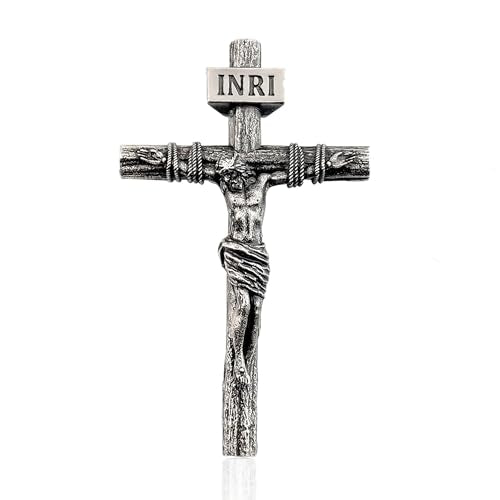 Crucifix Cross Necklace for Men and Women with Exquisite Jesus Pendant and Stainless Steel Chain 16-30 Inch - color: Antique White Gold, size: 0 Inch=No Chains, style: Medium Pendant-1.8"x1.1"