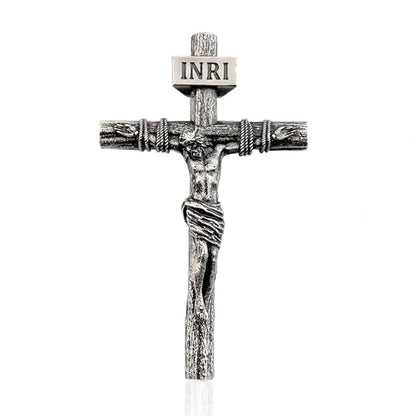 Crucifix Cross Necklace for Men and Women with Exquisite Jesus Pendant and Stainless Steel Chain 16-30 Inch - color: Antique White Gold, size: 0 Inch=No Chains, style: Medium Pendant-1.8"x1.1"