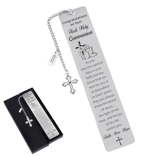 First Communion Bookmark Gifts, Christian Holy Communion Gifts 2026 for Girl Boys Teens, Catholic Religious Baptism Confirmation Present for Godchild Women Men, Easter Basket Stuffers - style: First Holy Communion