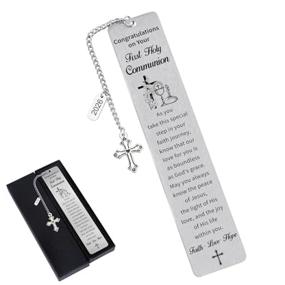 First Communion Bookmark Gifts, Christian Holy Communion Gifts 2026 for Girl Boys Teens, Catholic Religious Baptism Confirmation Present for Godchild Women Men, Easter Basket Stuffers - style: First Holy Communion