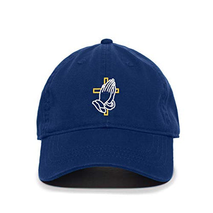 Praying Hands with Cross Baseball Cap Embroidered Cotton Adjustable Dad Hat - color: Royal Blue