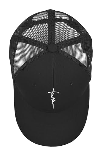 Embroidered Cross Baseball Cap, Christian Adjustable Snapback Hat for Men & Women, Structured Dad Hat with Jesus Faith Design - color: Trucker Black Hat White Cross
