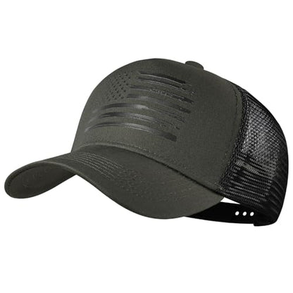 Baseball Cap, American Flag Trucker Hat for Men Women, Breathable Adjustable Fit Outdoor Mesh Snapback Hats - color: Olive/Black Flag