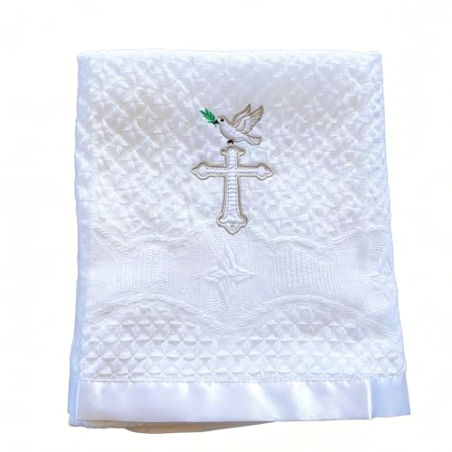 Baptism Blanket Christening Gifts for Girl Boys Soft White Knitted Shawl Receiving Crochet White Baby Blankets Towel for Neutral Newborns Toddler - color: Christening Blanket