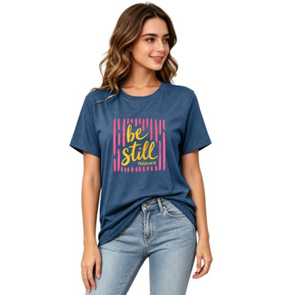 Christian Shirts for Women Religious Bible Verse Faith Tee - color: Darkblue, size: Large