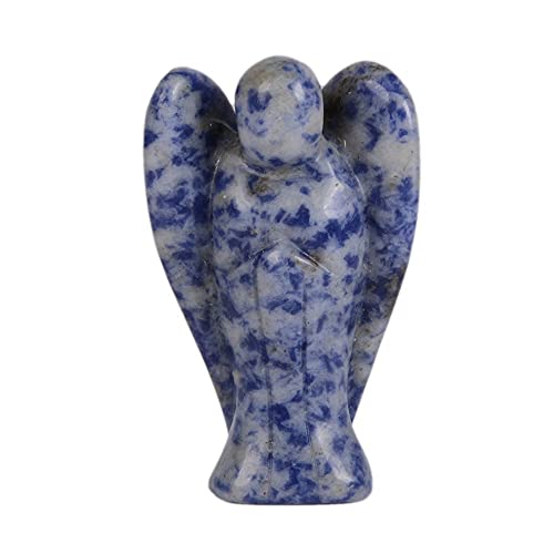 Justinstones Carved Blue Spot Jasper Gemstone Peace Angel Pocket Guardian Angel Healing Statue 2 inch - color: Blue Spot Jasper