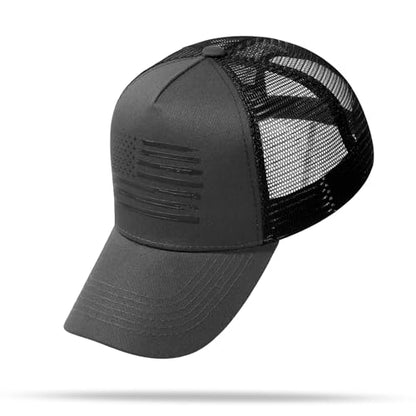 Baseball Cap, American Flag Trucker Hat for Men Women, Breathable Adjustable Fit Outdoor Mesh Snapback Hats - color: Dark Gray/Black Flag