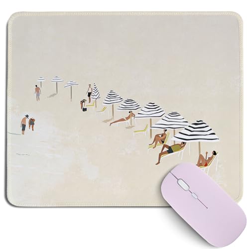 Summer Beach Scene Mouse Pad,Retro Summer Coastal Desk Mat,Aesthetic Striped Umbrella Gaming Mousepad for Office Home Laptop,Boho Beach Vacation Desk Decor for Women Men,10.2x8.2Inch - color: Beach Umbrella