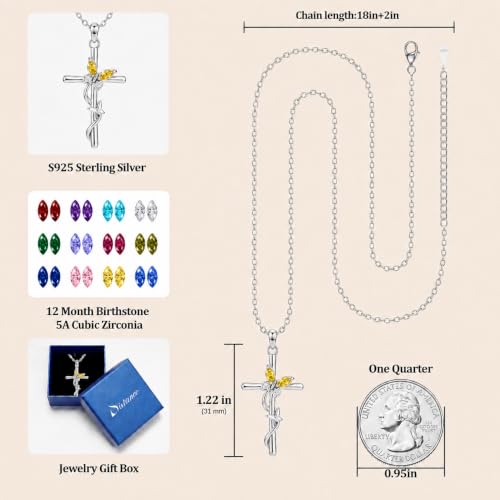 Distance Cross Necklace for Women 925 Sterling Silver Jewelry Pendant Necklace for Mom Wife Gift for Mother's Day or Birthday - style: 11-Yellow Topaz