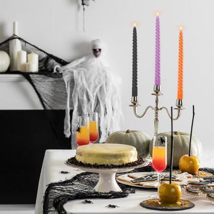 Whaline 8Pcs 10 Inch Halloween Spiral Taper Candles Black Orange Purple Green Dripless Twisted Wax Candles Long Unscented Candle Sticks for Home Party Supplies - color: Halloween