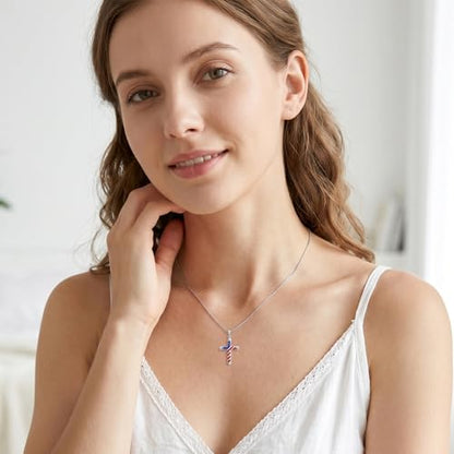 American Flag/Eagle/Star Necklace for Women 925 Sterling Silver Silver/Gold/Black American Flag Pendant 4th of July Jewelry for Wife Sister Girlfriend - color: White-2