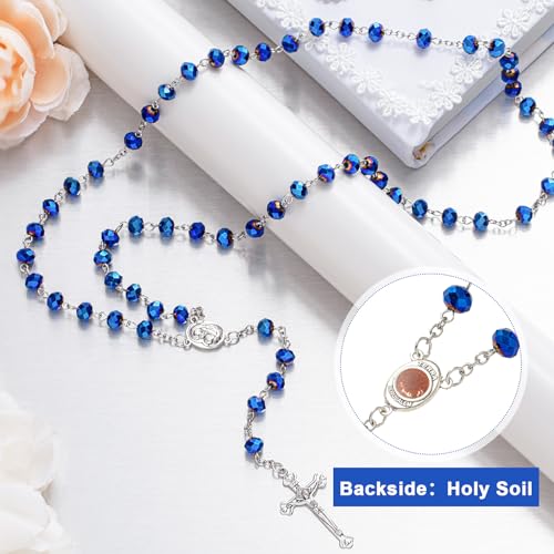 ROCEEI 12/24 Set Catholic Rosary Beads Necklace Bulk - color: Blue