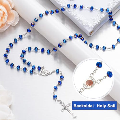 ROCEEI 12/24 Set Catholic Rosary Beads Necklace Bulk - color: Blue