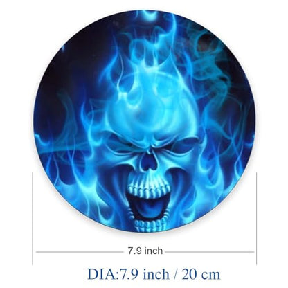Mouse Pad, Blue Flaming Skull Mouse Pad, Mouse Mat Round Mouse Pad Non-Slip Rubber Base Round Mousepad for Laptop PC Office 7.9×7.9×0.12 inches - color: Blue Flaming Skull