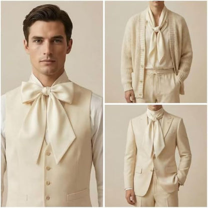 Unisex Renaissance Accessory Set with Scarf, Frilled Cravat, and Detachable Collar - color: White