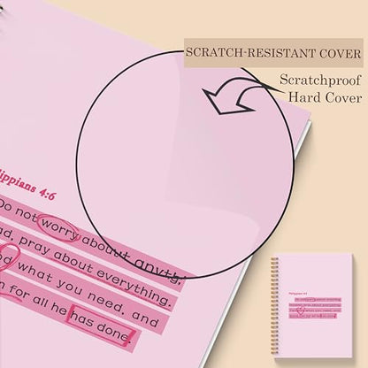 Pink Bible Verse Notebook - Pink Christian Journal, Preppy Christian Spiral Notebooks, Prayer Bible School Supplies Notebooks, Preppy Christian Gifts, Coworker Gifts, 5.5x8.3 Inches - color: Pink Christian