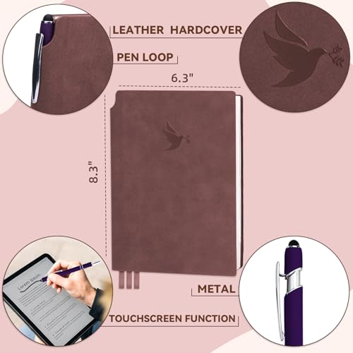 XKDOUS Leather 8.6" Bible Study Journal, Bible Notebook for Women, Purple - color: Gray Purple