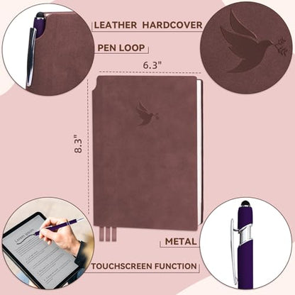 XKDOUS Leather 8.6" Bible Study Journal, Bible Notebook for Women, Purple - color: Gray Purple