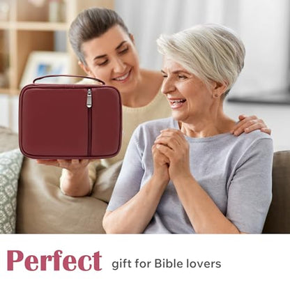 Small Bible Cover Case for Women and Men, 9x6 PU Leather Bible Sleeve, Compact Travel Bible Carrier Bag with Front Pen Holders, Zipper Closure, Inner Pockets - Burgundy Red - color: Burgundy Red, size: 9''x6.5''