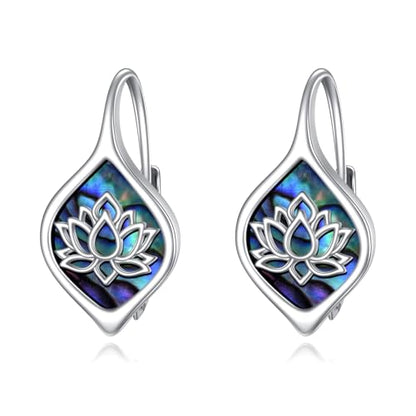 Celtic Trinity Knot Earrings for Women 925 Sterling Silver Triquetra Knot Leverback Abalone Shell Irish Jewelry Tree of Life Gift - style: lotus