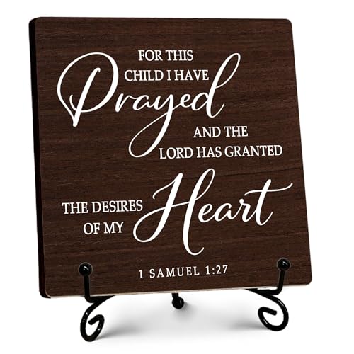 Rustic Nursery Decor for Kids, For This Child We Have Prayed Sign, Bible Verse Small Wooden Plaque for Shelves Nursery Kids Room Bedroom, Baby Nursery Decor, 5''x5''-B13 - color: brown