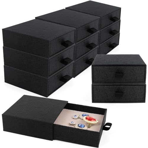 Jewelry Gift Box, 12-Pack Necklace Gift Box Drawer Jewelry Box Bangle Necklace Case For Earrings & Rings, Stylish Necklace Bracelet Organizer, 3.5 x 3.5 x 1.25 Inches (Light Black) - color: Light Black