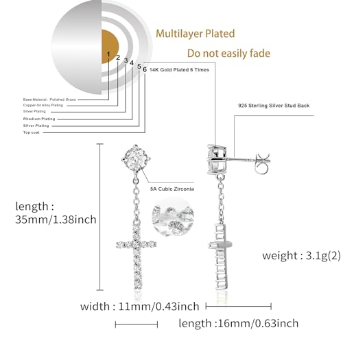JINAO Cross Hoop Dangle Earrings for Men Women - color: Stud Cross Chain-Silver