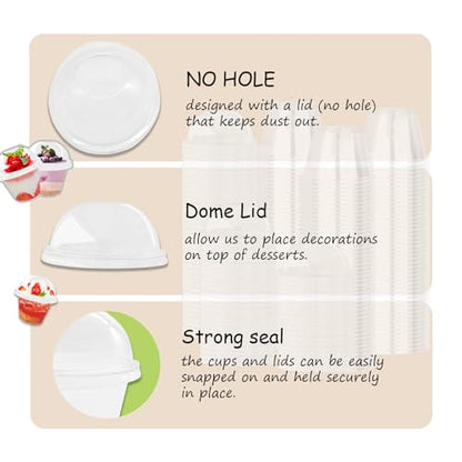 Szsrcywd 100 Pack 9oz Clear Dessert Cups with Dome Lids,Disposable Plastic Parfait Yogurt Cup (NO HOLE) Fruit Containers for Ice Cream,Pudding,Salad,Cold Drink,Cake,Jello - style: 100pack cups with dome lids