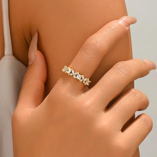 18K Gold Plated Cubic Zirconia Adjustable Open Rings for Women - color: 4 Leaf CZ